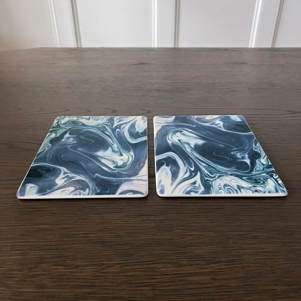 IKEA Marbled Swirl Replacement Coasters Set of 2 Blue White Teal Abstract Modern